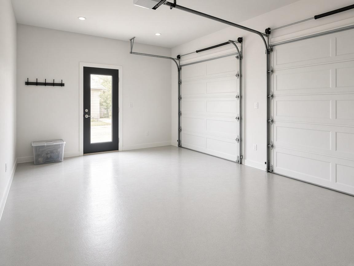 Two-car garage interior looking at the overhead doors