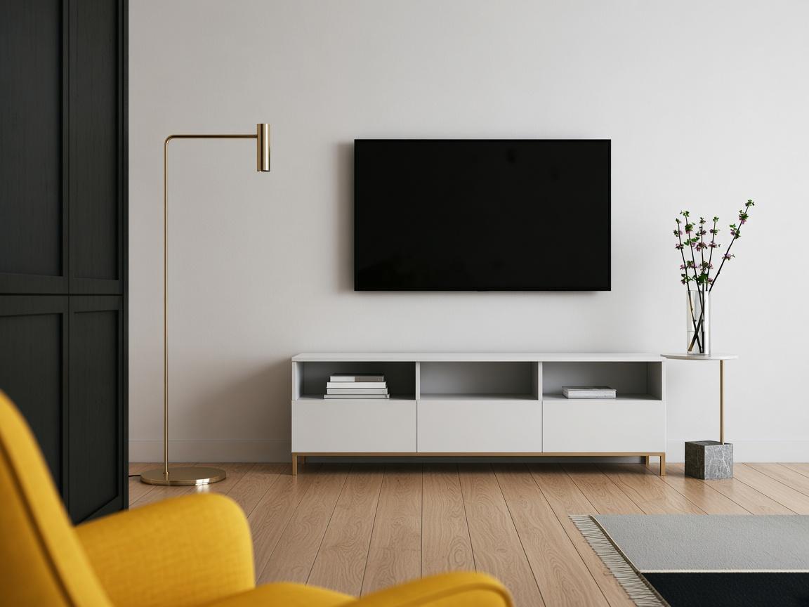 Living room media console and wall-mounted television